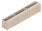 Isometric line drawing of The Vansmith DIY Front upper cabinet for Transit 148: a long, rectangular 60 unit with angled side panels, three sections divided by vertical supports, small holes on top edges, designed for soft-close hinges.