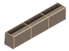 Isometric line drawing of The Vansmith DIY Front upper cabinet for Transit 148: a long, rectangular 60 unit with angled side panels, three sections divided by vertical supports, small holes on top edges, designed for soft-close hinges.