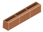 Isometric line drawing of The Vansmith DIY Front upper cabinet for Transit 148: a long, rectangular 60 unit with angled side panels, three sections divided by vertical supports, small holes on top edges, designed for soft-close hinges.