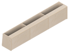 Line drawing of The Vansmith DIY Front upper cabinet for Transit 148E‚Äîrectangular with three compartments, vertical dividers, and angled sides. Made from Baltic Birch Plywood, this open storage unit has no visible doors or covers.