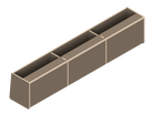 Line drawing of The Vansmith DIY Front upper cabinet for Transit 148E‚Äîrectangular with three compartments, vertical dividers, and angled sides. Made from Baltic Birch Plywood, this open storage unit has no visible doors or covers.