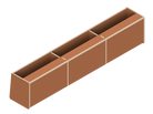 Line drawing of The Vansmith DIY Front upper cabinet for Transit 148E‚Äîrectangular with three compartments, vertical dividers, and angled sides. Made from Baltic Birch Plywood, this open storage unit has no visible doors or covers.