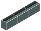 Line drawing of The Vansmith DIY Front upper cabinet for Transit 148E‚Äîrectangular with three compartments, vertical dividers, and angled sides. Made from Baltic Birch Plywood, this open storage unit has no visible doors or covers.