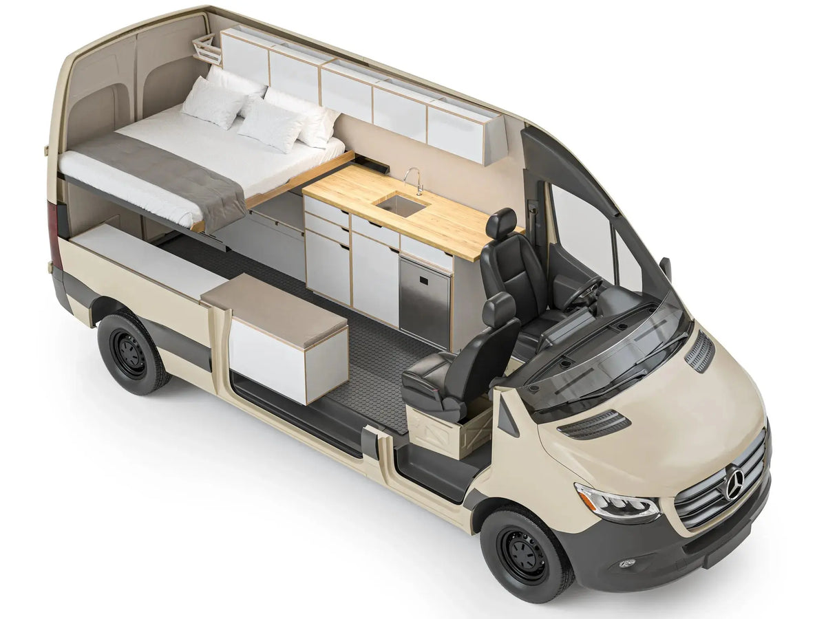 Small camper van interior cutaway view by The Vansmith