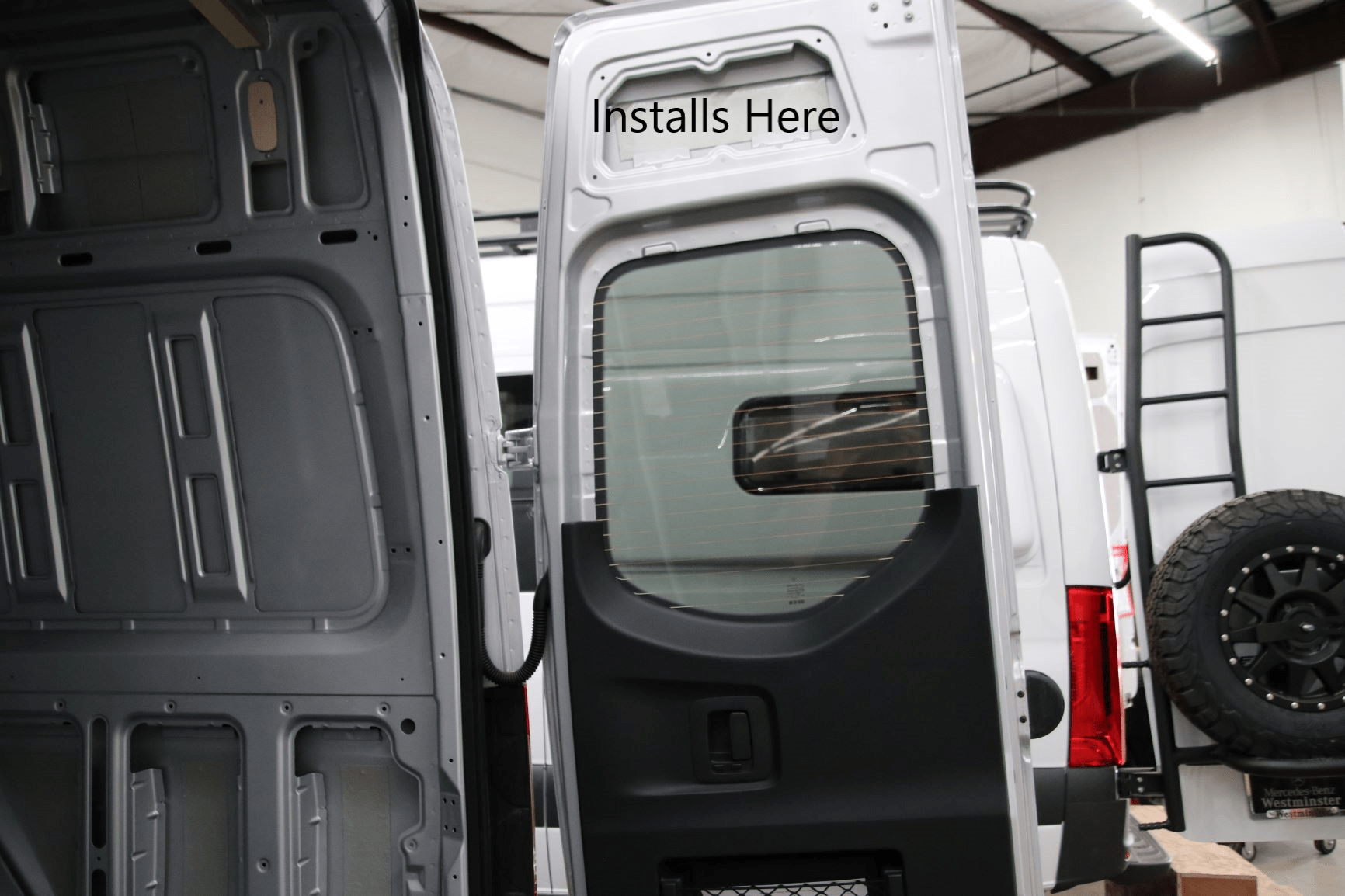  Install Location for Sprinter Conversion Van Rear Door Storage Cubby - The Vansmith in Boulder, Colorado