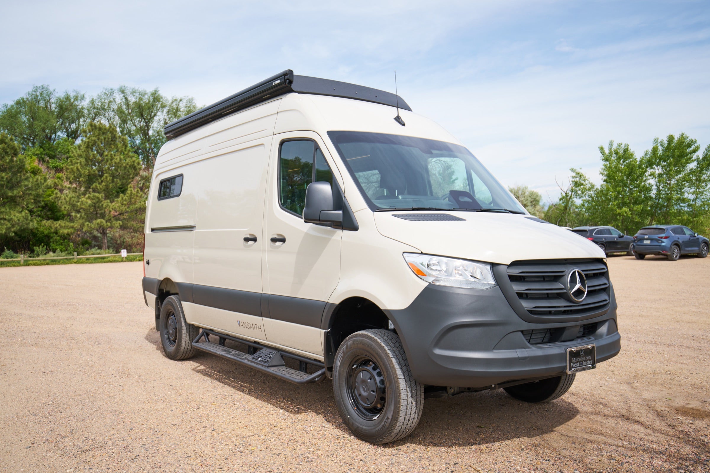 Front three-quarter view of Sprinter Bivy Classic camper van with sliding door closed - The Vansmith