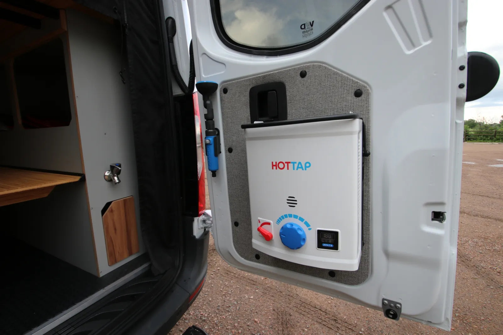 Maverick van conversion rear door-mounted Joolca HotTap water heater by The Vansmith