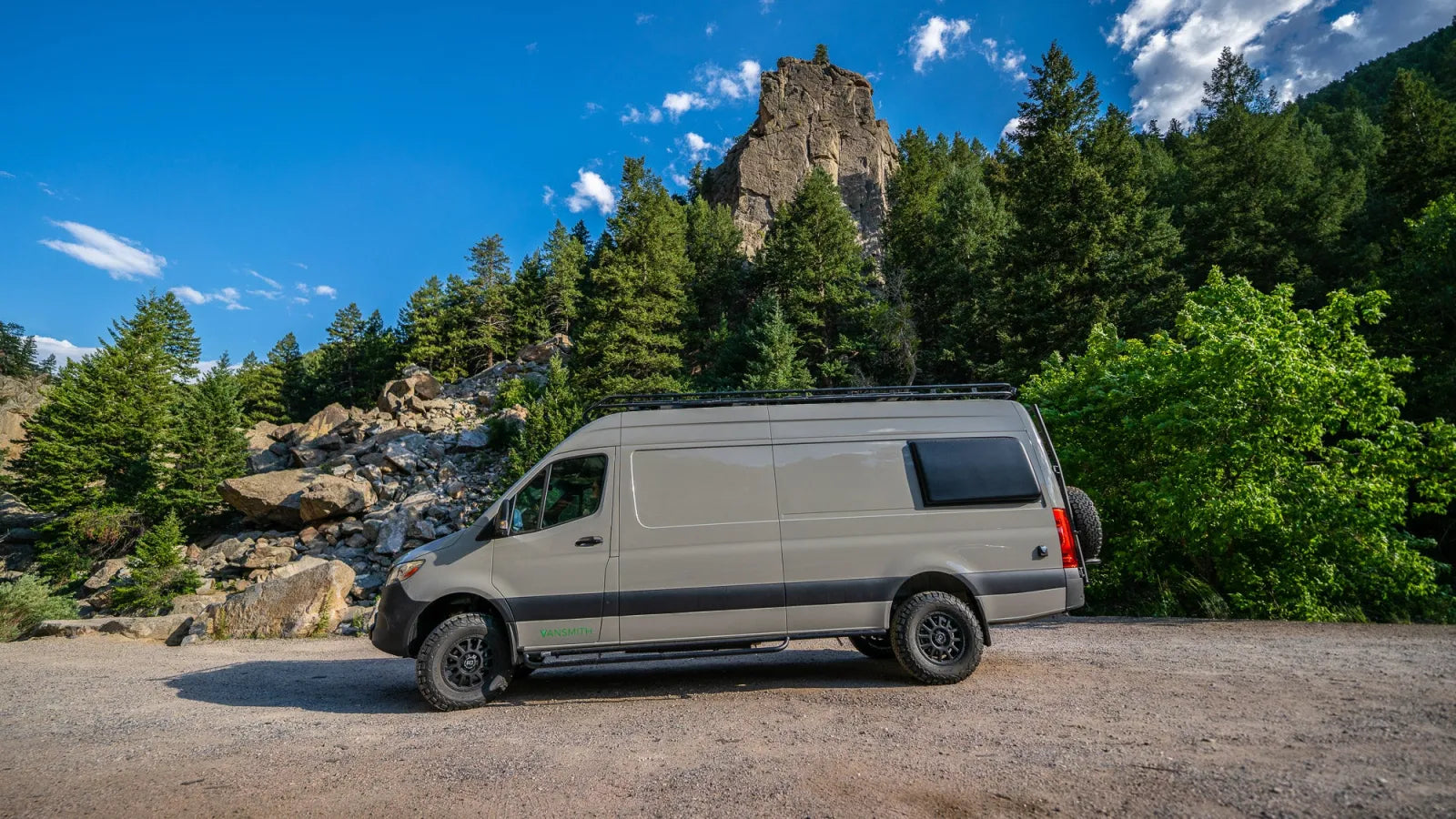 Outpost Sprinter 170 van conversion side profile in Boulder Canyon Colorado